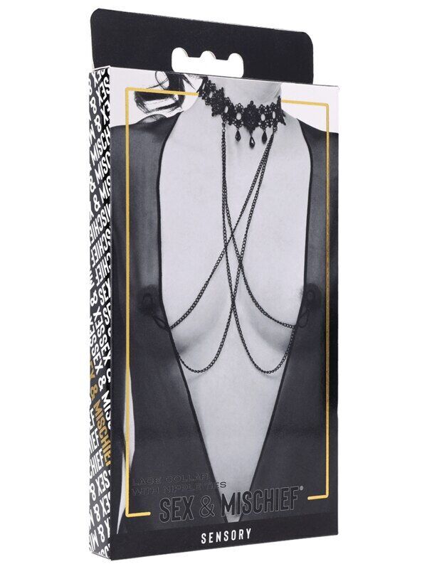 Large View Sex and Mischief Lace Collar with Nipple Ties