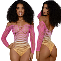 DreamGirl Fishnet Off The Shoulder Ombre Bodysuit OS