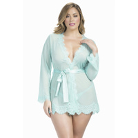 Eyelash Lace Robe And G-String Turquoise