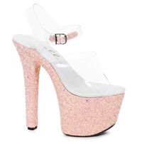Stiletto Platform Sandal With Peach Glitter 7"