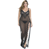 Gown With Lace Detail And G-String Black