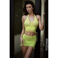 Eyelash Lace 3 Pc Crop, Skirt/Thong OS