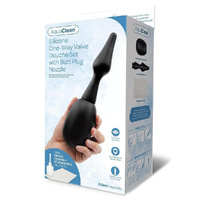 Aquaclean Silicone 1 Way Valve Douche Set With Butt Plug Nozzle 150ml Capacity With Free Travel Douche Included