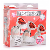 Booty Sparks Red Heart Gem Glass Anal Plug - Set
