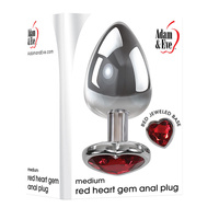 Heart Gen Anal Plug Medium Metallic 8.25cm Butt Plug With Heart Gem Base