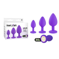 Heart Light   Butt Plugs With Glow In Dark Bases Set Of 3 Sizes