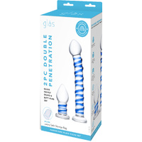 2Pc Double Penetration Glass Swirly Dildo & Buttplug Set