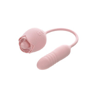 Thrust & Tickle Rose Vibrator  Usb Rechargeable Flickering Rose Stimulator With Thrusting Bullet