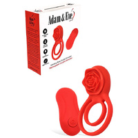Adam & Eve VIBRATING ROSE DOUBLE ENHANCER Red USB Rechargeable Cock & Balls Ring with Remote