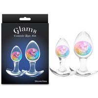 Glams Cosmic 2pc Kit - Rainbow Clear/Rainbow Butt Plugs - Set of 2 Sizes