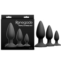 Renegade Triple Strike Kit - Black Black Butt Plugs - Set of 3 Sizes