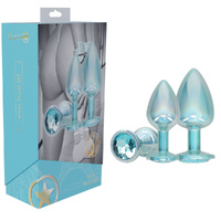OUCH! Paris Collection - Metal Anal Plug Set - Blue Metallic Blue Butt Plugs with Gem Bases - Set of 3 Sizes