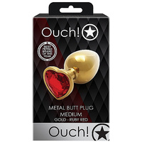 OUCH! Heart Gem Gold Butt Plug - Medium Gold 8 cm Medium Butt Plug with Heart Gem Base