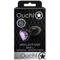 OUCH! Heart Gem Gunmetal Butt Plug - Small Gunmetal 6.9 cm Small Butt Plug with Heart Gem Base