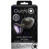 OUCH! Heart Gem Gunmetal Butt Plug - Medium Gunmetal 8 cm Medium Butt Plug with Heart Gem Base
