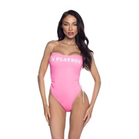 PlayBoy Pink 1 Pc Swimsuit/Ruched Side Ties/Removable Clear Straps L