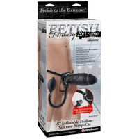 8" Inflatable Hollow Silicone Strap-On Black