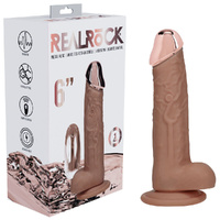 REALROCK Metal Head 6'' Rechargeable Dildo - Tan Tan 16.2 cm USB Rechargeable Vibrating Dildo with Metal Head and Wireless Remote