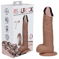 REALROCK Metal Head 7'' Rechargeable Dildo - Tan Tan 19 cm USB Rechargeable Vibrating Dildo with Metal Head and Wireless Remote