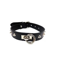 rouge Leather O-Ring Studded Collar Black
