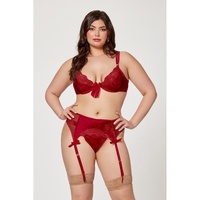 3 Pc Jacquard Bra/Garter Belt/Panty 3X/4X