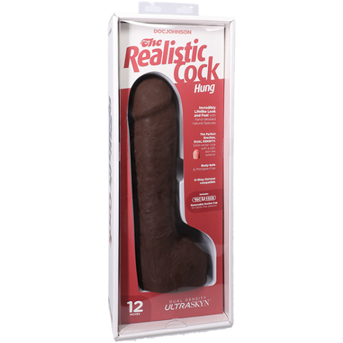 The Realistic Cock - Hung With Removable Vac-U-Lock Suction Cup - ULTRASKYN - 12 Inch (with balls) Chocolate