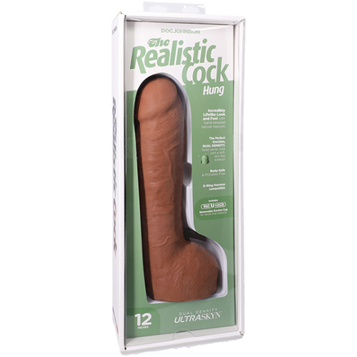 The Realistic Cock -  Hung With Removable Vac-U-Lock Suction Cup - ULTRASKYN - 12 Inch (with balls) Caramel