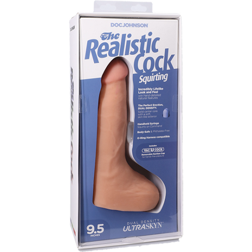 The Realistic Cock - Squirting Cock - With Removable Vac-U-Lock Suction Cup - ULTRASKYN - 9.5 Inch (with balls) Vanilla