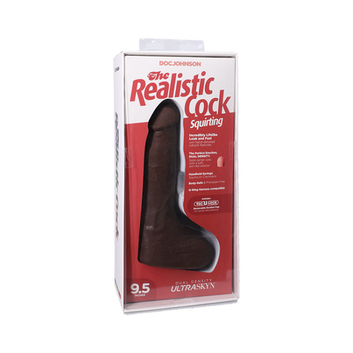 The Realistic Cock - Squirting Cock - With Removable Vac-U-Lock Suction Cup - ULTRASKYN - 9.5 Inch (with balls) Chocolate