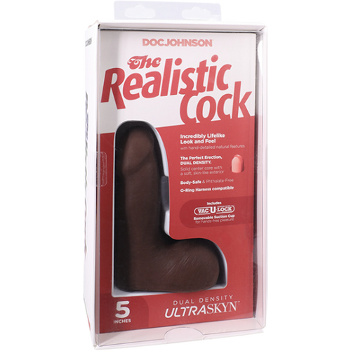 The Realistic Cock - With Removable Vac-U-Lock Suction Cup - ULTRASKYN - 5 Inch (with balls) Chocolate