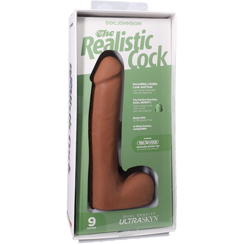 The Realistic Cock - With Removable Vac-U-Lock Suction Cup - ULTRASKYN - 9 Inch (with balls) Caramel