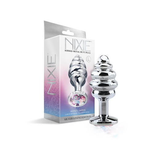 Nixie Ribbed Metal Butt Plug Honey Dipper Large