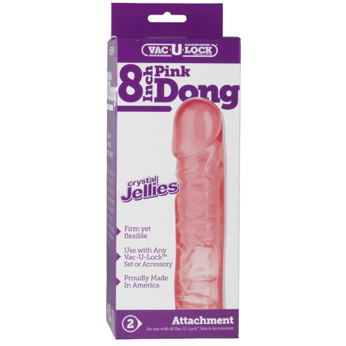 Vac-U-Lock 8" Crystal Jellie Pink Cock