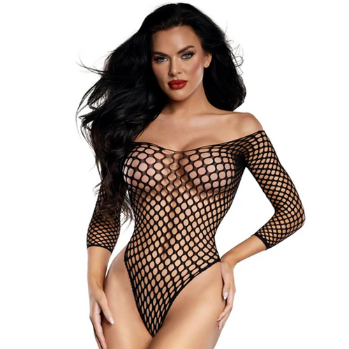DreamGirl Fishnet Off The Shoulder Bodysuit OS