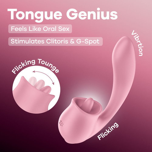Satisfyer Tongue Genius Pink USB Rechargeable Vibrator with Flicking Clit Stimulator