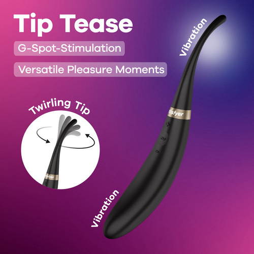 Satisfyer Tip Tease - Black Black USB Rechargeable Vibrator with Twirling Tip