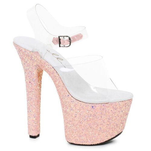 Stiletto Platform Sandal With Peach Glitter 7in 