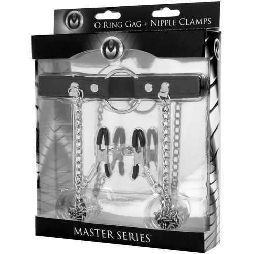 O-Ring Mouth Gag + Nipple Clamps 
