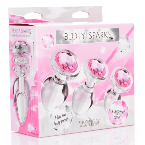 Booty Sparks Pink Gem Glass Anal Plug - Set