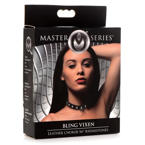 Bling Vixen Leather Choker w/ Clear Rhinestones