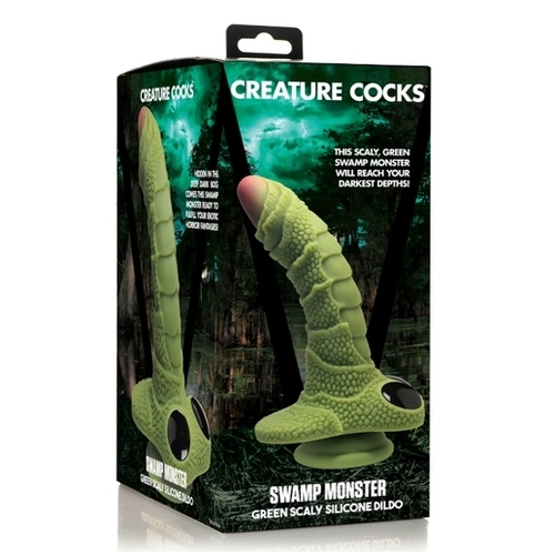 Creature Cock  Swamp Monster Green Scaly Silicone Dildo