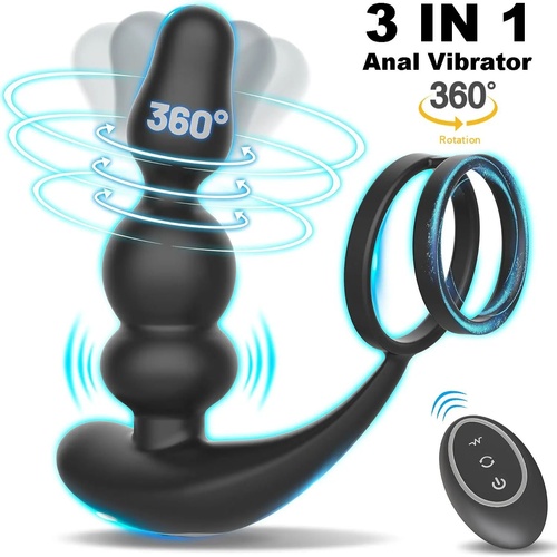 360° Rotating Prostate Massager With Dual Cock Rings