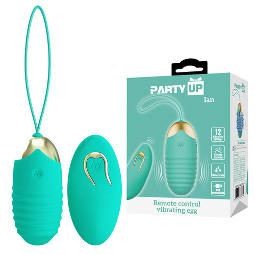 Party Up IAN Remote Egg - Teal Teal USB Rechargeable Vibrating Egg with Wireless Remote