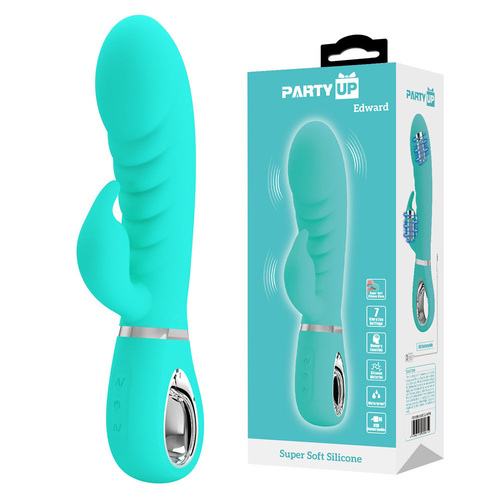 Party Up EDWARD Rabbit Vibe - Teal Teal 20 cm USB Rechargeable Rabbit Vibrator