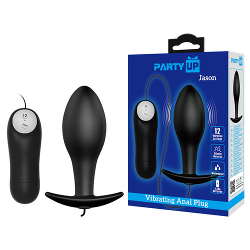 Party Up JASON Vibrating Anal Plug Black 8.5 cm Vibrating Butt Plug with Remote