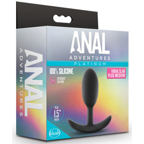 3" Anal Adventures Platinum Silicone Vibra Slim Plug Medium Black