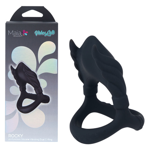 Maia ROCKY - Black Black USB Rechargeable Vibrating Cock & Balls Ring