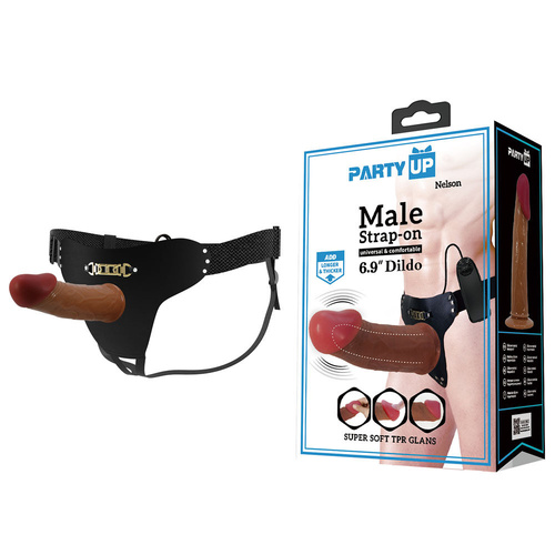 Party Up NELSON Vibrating Strap-On Brown 17.5 cm Vibrating Hollow Strap-On