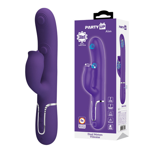 Party Up ALAN Dual Motor Vibrator - Purple Purple 22.8 cm USB Rechargeable Vibrator with Licking Clit Stimulator and Thumping Shaft