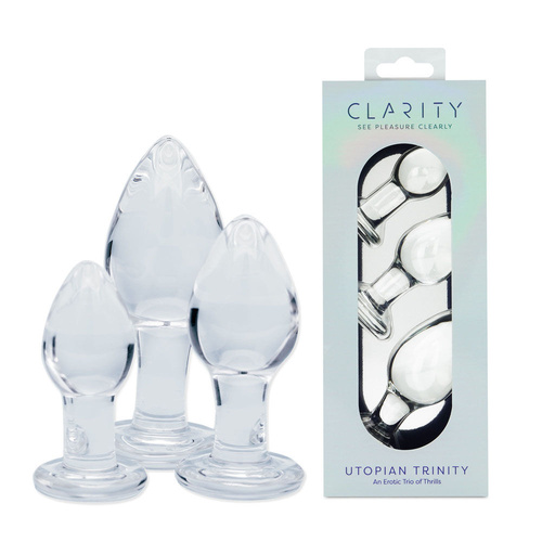 Clarity - Utopian Trinity Clear Glass Butt Plugs - Set of 3 Sizes